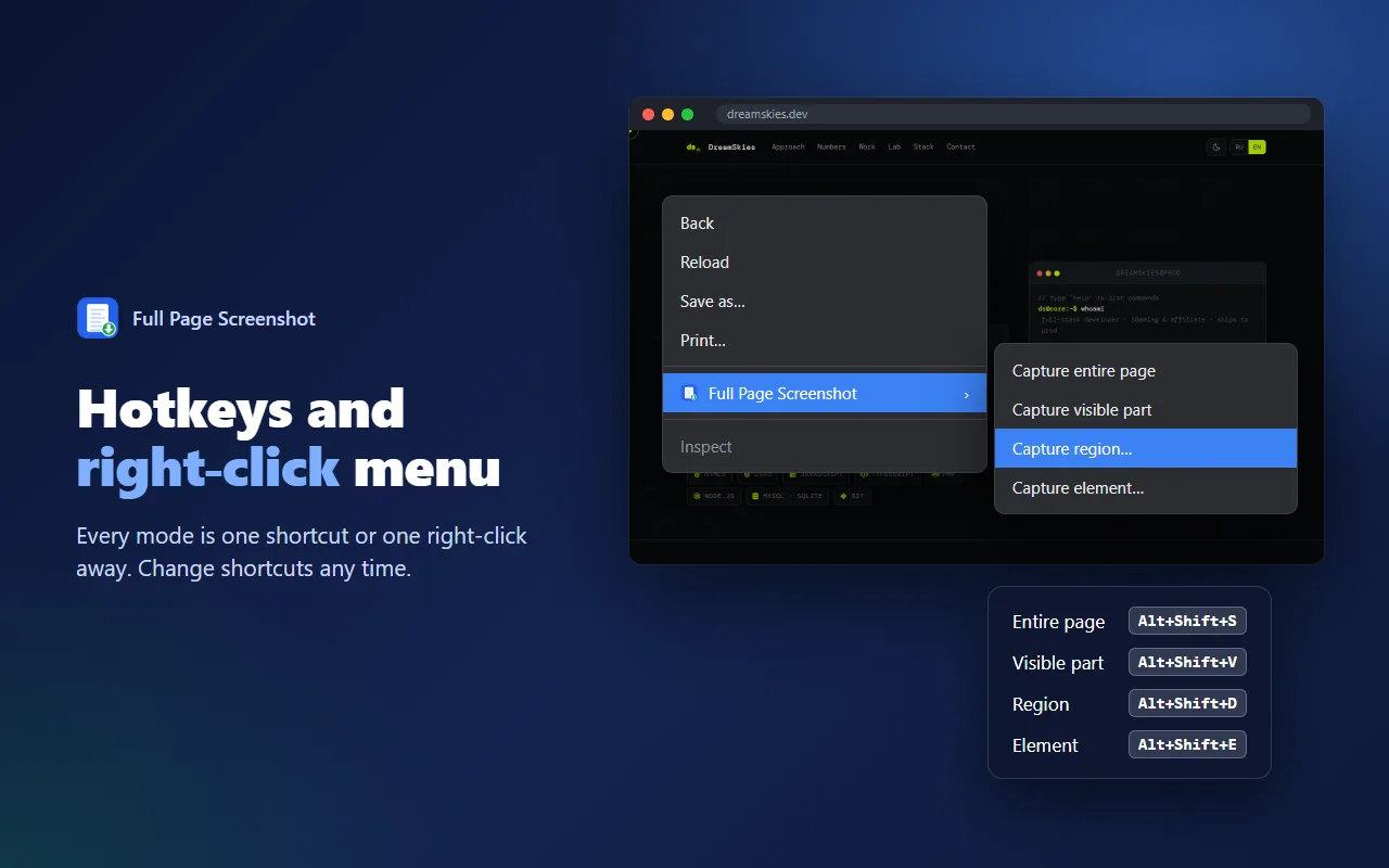 Hotkeys and right-click menu